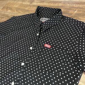 Dixxon Shirt Women’s Size L The Milton Black Polka Dots Button Up Short Sleeve